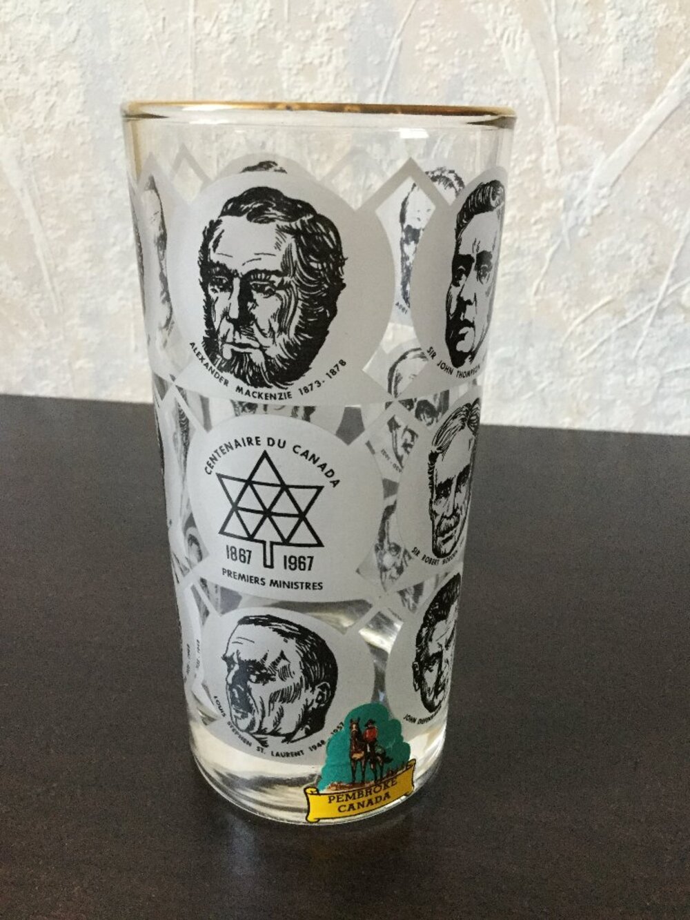 1967 Vintage Canadian Centennial Prime Ministers Drinking Glass